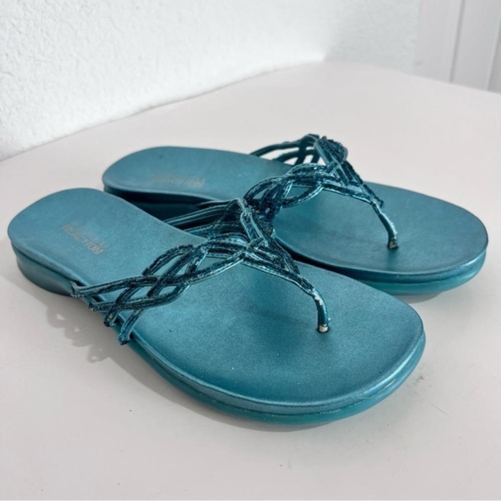 Kenneth Cole Reaction Teal Blue How Glam Beaded Sandals 7.5